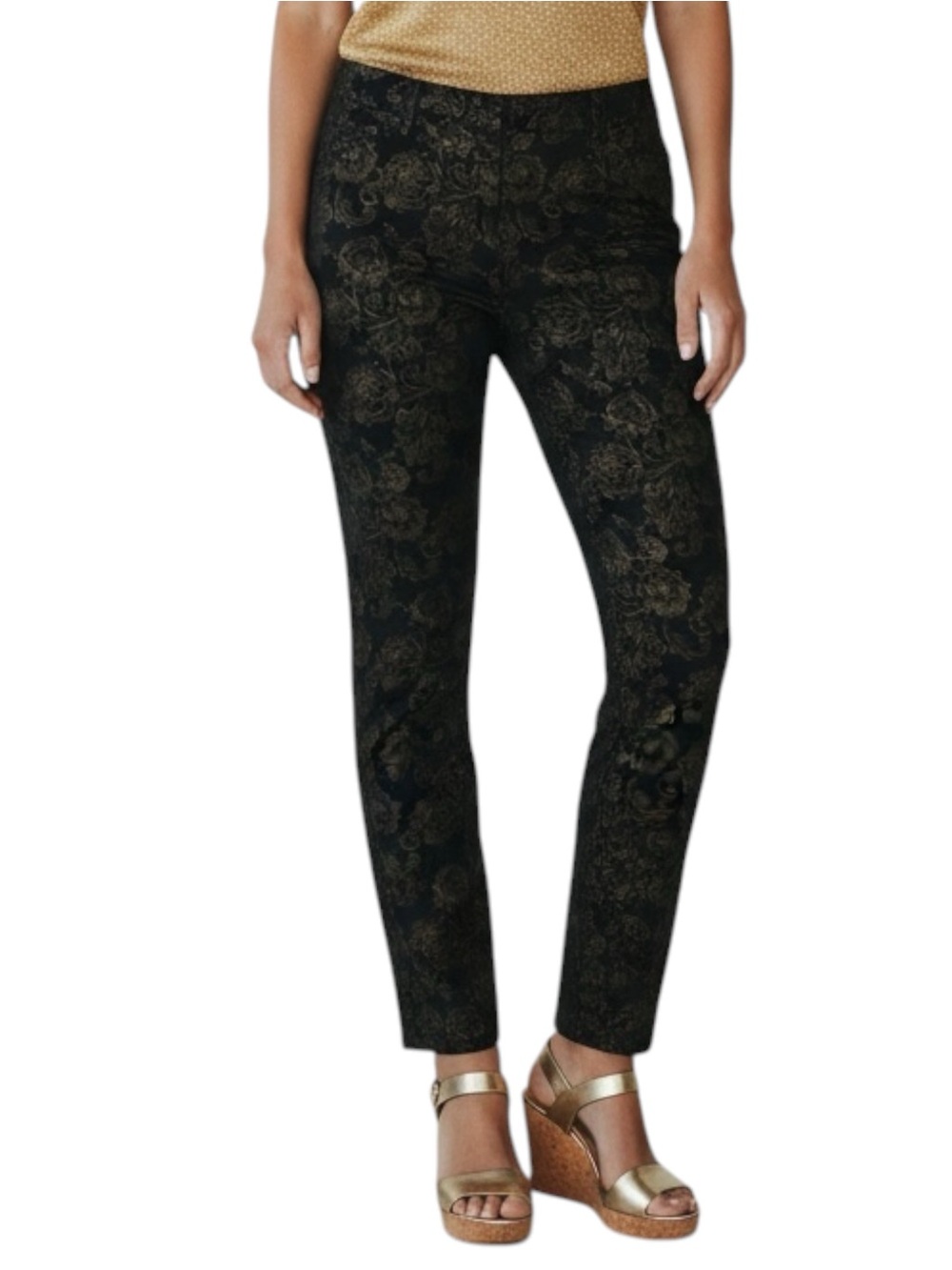 LAUREN RALPH LAUREN Denim Tapestry Print Jeans in Black and Gold Size 16